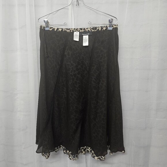 Jones New York Skirt Brown Leopard Silk Tribal Punk Grunge 10 - Picture 5 of 10